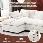 Ihanherry 111.4" L Shaped Modern Sofa Modular Sectional Cloud Couch with Ottoman, 4-Seat Chenille Deep Seat Sofa with Pillow for Living Room, Bedroom and Apartment, Beige