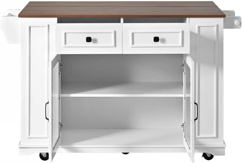 Narrow Kitchen Island with Internal Storage Rack, Power Outlet and Open Shelves, Kitchen Island Table with Spice Rack, for Kitchen, Dining