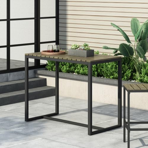 Industrial Outdoor Bar Table – Acacia Wood Top with Metal Frame, Perfect for Patio Bar Stools, Bar Stool Set of 2, Tall Chairs for Bar & Outdoor Counter Height Bar Stools