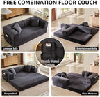 81 Inch Convertible Futon Sofa Bed,Fold Out Floor Sofa Couch with Fixed-Shape Frame,Corduroy Foldable Mattress Pull-Out Couches for Living Room (Dark Grey)