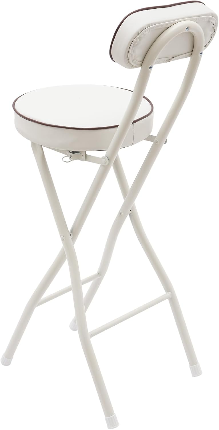 Folding Bar Stool with Backrest Set of 2, White Modern Foldable Counter Tall Chairs with PU Cushion, Portable Steel Frame 25.6" Height Stools for Kitchen Island Cafe