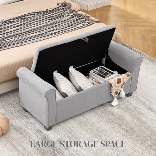 49" End of Bed Storage Bench for Bedroom, Upholstered Storage Ottoman | Easy Assembly with Instructions, Pet Friendly, Polyester Fabric Ottoman Bench for Bedroom, Living Room, Window, Entryway