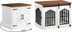 MAHANCRIS Farmhouse Nightstand and Dog Crate Furniture Bundle, End Table with Barn Door, Wooden Dog Cage for Small Medium Dogs, Side Table for Bedroom, Living Room, ET155-DCBA9601