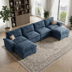 140" Modular Sectional Couch, U Shaped Cloud Sofa for Living Room | Comfortable Foam Cushions, Sturdy Frame, Appealing Appearance, Easy Assembly, Soft Chenille, Modular Design, Blue