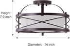 Entryway Drum Light Fixtures, Semi-Flush Mount Rustic Ceiling Light for Hallway Living Room Bedroom Kitchen, Old Bronze Finished (Brown)
