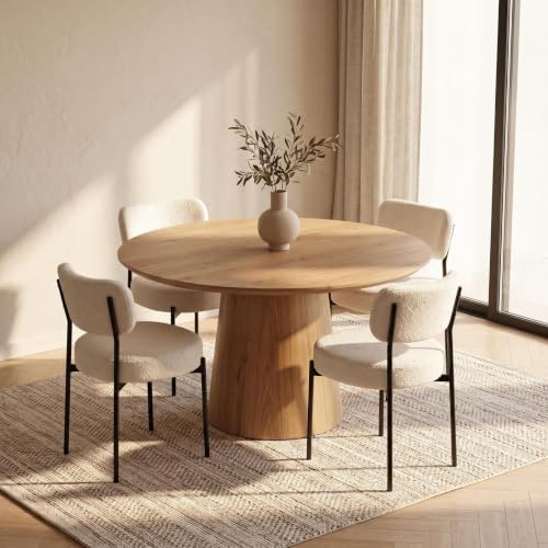White Boucle Dining Chairs Set of 4, Modern Dining Room Chair with Larger Curved Backrest & Sturdy Metal Legs, Sturdy Construction Round Upholstered Dining Chairs for Kitchen, Living Room