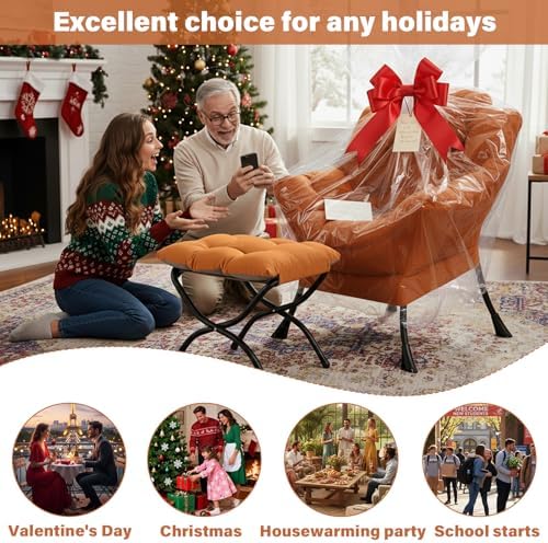 Lazy Chair with Ottoman,Comfy Accent Living Room Chair with Footrest Set | Removable & Machine-washable Cover,Reading Chair with Armrests,Upholstered Lounge Chair for Bedroom,Dorm,Office,Small Space