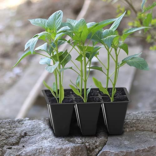 Gardzen 120 Pack 6-Cell Seed Starting Tray for Seedlings, Plant Starter Trays with Drainage Holes for Seed Germination, 5.4x3.7 inches, Black