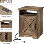LUXOAK 3 Piece Living Room Table Set with Barn Door, Barnwood | Includes Coffee Table and 2 End Tables, Charging Station &USB Ports, Rustic Farmhouse Style, Living Room Furniture Set