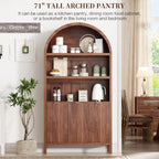 Ieejdn 71.34" Tall Arched Kitchen Pantry,Modern Fluted Wood Storage Cabinet with Doors,Adjustable Shelves,Organizer, Versatile Cupboard for Kitchen,Living Room,Dining Room,Bathroom,Walnut