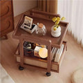 Modern 2-Tier Bamboo Rolling Side Table with Rattan, Stylish Coffee Table on Wheels, Versatile End Table for Living Room & Office, Durable & Chic Design