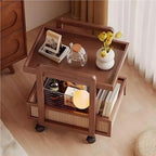 Modern 2-Tier Bamboo Rolling Side Table with Rattan, Stylish Coffee Table on Wheels, Versatile End Table for Living Room & Office, Durable & Chic Design