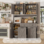 HOSTACK 71" Kitchen Pantry with 12.5 Gallon Double Trash Can Cabinet, Grey | Farmhouse Garbage Can Cabinet with Pull Out Trash Can Storage, 47"W Kitchen Hutch with Hidden Garbage Storage for Dining Room