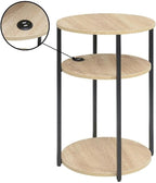 Convenience Concepts Simon End Table with USB Ports 15.75" – Modern 3-Tier Round Side Table with Storage Shelves for Family Room, Industrial Style Table with Charging Station, Weathered White, Black