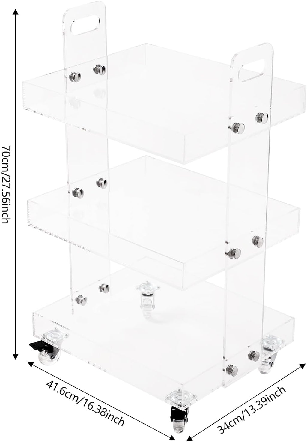 Gdrasuya10 Clear Acrylic Side Table with Wheels, 3 Tier Acrylic End Table Side Table Rolling Serving Cart Snack Table Easy Assemble for Couch Living Room Party Balcony