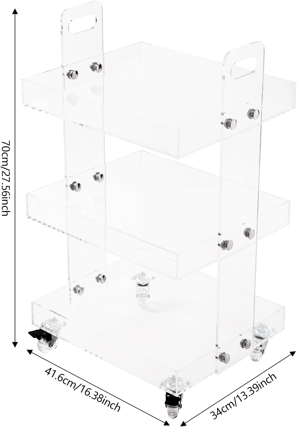 Gdrasuya10 Clear Acrylic Side Table with Wheels, 3 Tier Acrylic End Table Side Table Rolling Serving Cart Snack Table Easy Assemble for Couch Living Room Party Balcony