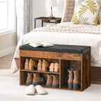 HOOBRO Shoe Storage Bench with Cushion, 32.3'' Entryway Bench with Lift Top Hidden Storage and Adjustable Shelves, Wooden Shoe Rack Bench for Entryway Bedroom, Rustic Brown and Black BF40HX01
