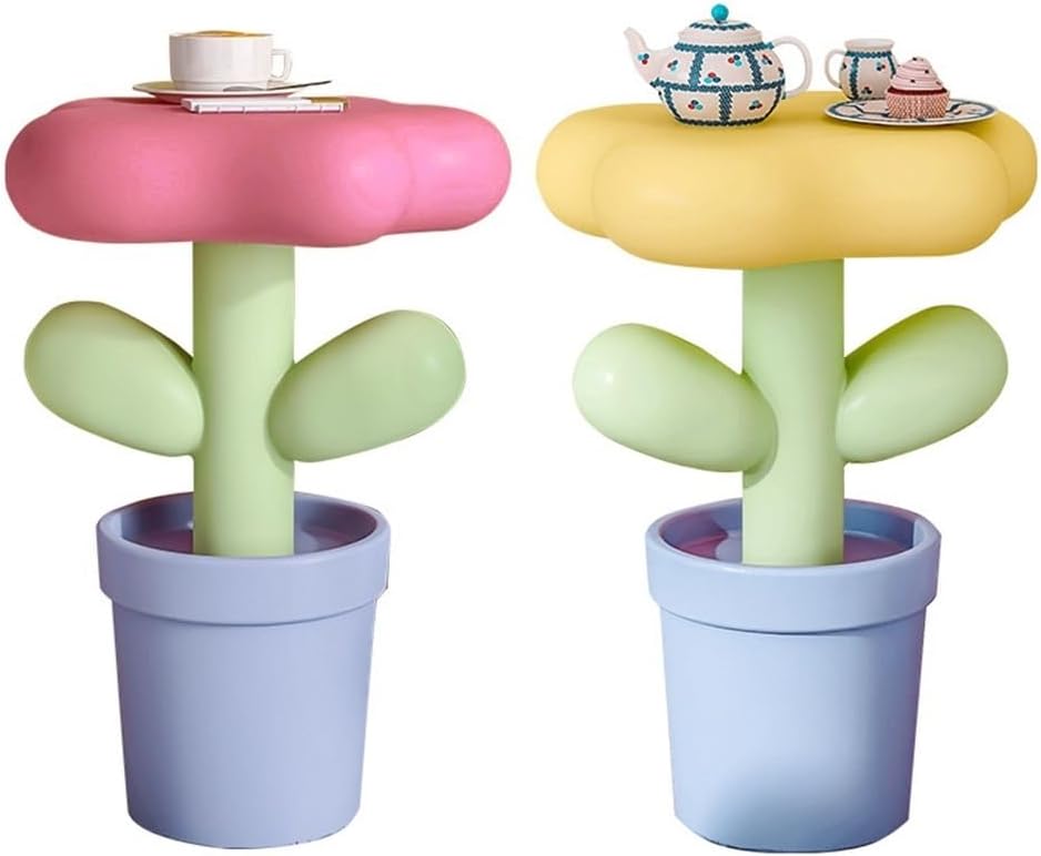 Resin Flower-Shaped Side Table, Distinctive End Table for Apartment Decor, Funky Coffee Table, Cute Small Nightstand for Bedroom, Living Room(Yellow)