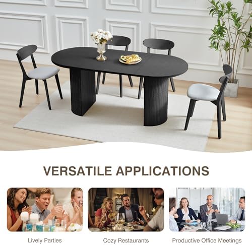 70.8 Inch Dining Table for 4-6 People, Oval Kitchen Table with Semi-Cylindrical Legs Base, Modern Farmhouse Round Dinner Tables for Dining Room Kitchen Living Room (Black)