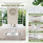 JUFU 63" Faux Marble Dining Table for 4-6 People, Modern Rectangular Kitchen & Dining Room Table, White Marble-Look MDF Tabletop with U-Shaped Pedestal Base, Easy Assembly Dining Table