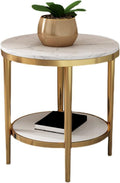 Bedside/Sofa Side Table: Stainless Steel & Marble Two-Tier Small Round Table – Suitable for Living Room Sofas and Corners