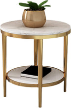 Bedside/Sofa Side Table: Stainless Steel & Marble Two-Tier Small Round Table – Suitable for Living Room Sofas and Corners