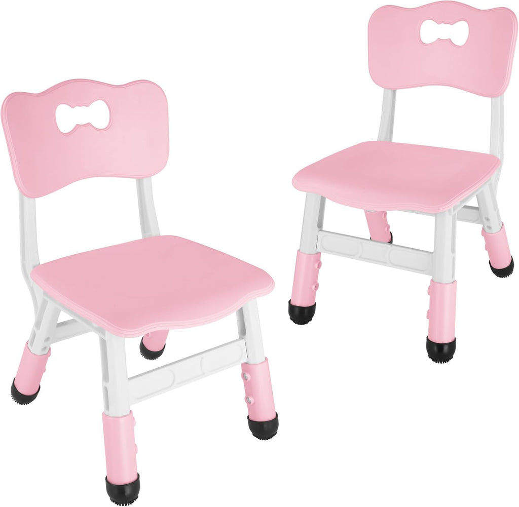 FUNLIO Kids Table and 4 Chairs Set and Adjustable Kids Chair (2pcs)，Easy to Wipe Arts & Crafts Table, for Classrooms/Daycares/Homes, CPC & CE Approved (5-Piece Set) - Pink
