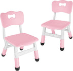 FUNLIO Kids Table and 4 Chairs Set and Adjustable Kids Chair (2pcs)，Easy to Wipe Arts & Crafts Table, for Classrooms/Daycares/Homes, CPC & CE Approved (5-Piece Set) - Pink