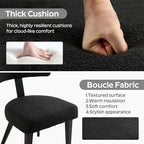 Boucle Chairs Set of 6, Modern Black Upholstered Dining Chairs with Black Metal Legs, Boucle Dining Chairs with Curved Backrest for Dining Room, Kitchen(Only Chairs)