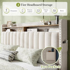 EnHomee King Size Bed Frame with 2 Drawer & 2-Tier Storage Headboard Shelf