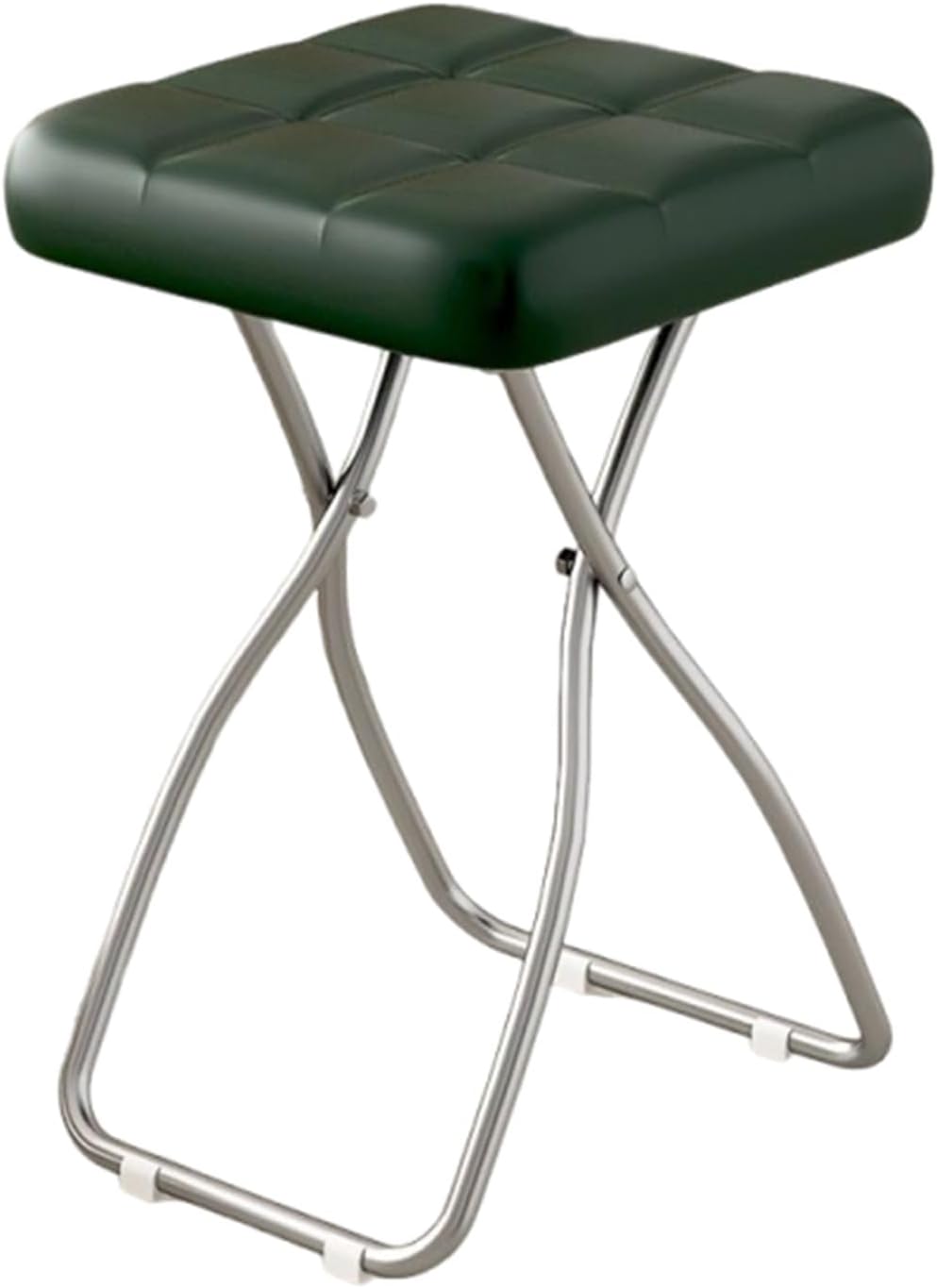 18 Inch Folding Stool, Portable Cushioned Padded Indoor Counter Bar Stools, Metal Frame, 330lbs Capacity for Makeup Room, Living Room(Green)