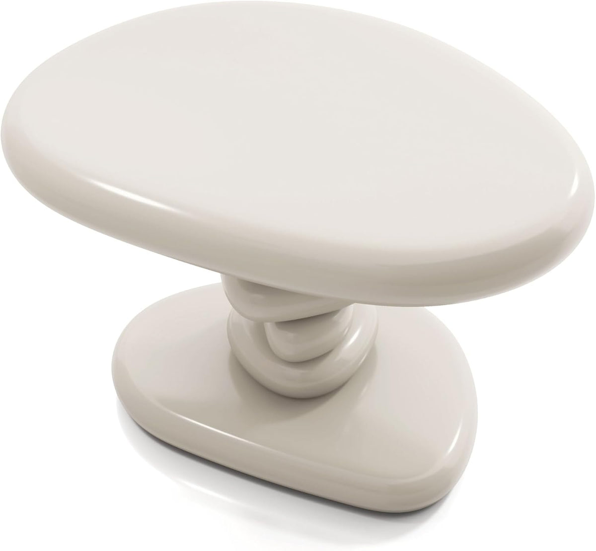 24/7 Shop at Home Kavren Modern 22-inch Oval Glossy Pedestal End Table, Stone Shape Living Room Furniture for Small Space, Ivory