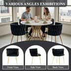 Hand-Woven Dining Chairs Set of 2,Dining Room Chairs with Gold Leg | Velvet Elegant Side Chair with Curved Backrest, Sturdy Wood & Metal, Anti-slip Foot Pads, Wide Armrest, Holds 300LBS, Beige