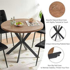 Homedot 37-Inch Round Kitchen Dining Room Table Set for 4, Modern Mid-Century Brown Dining Table with Black Velvet Chairs Set, Small Dining Set for Restaurant/Dining Hall