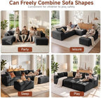 Couch ≈139" U-Shaped Sofa, Modular Sofa in Living Room Comfy Corduroy Fluffy Couch with Deep Seat and Side Pockets, Flexible Module Combination for Living Room (Black, 139IN)