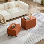 2-Piece Small Cube Side Table and Rolling Side Table Set | Modern Movable End Tables with Silent Casters Minimalist Cube Accent Side Table for Living Room, Bedroom