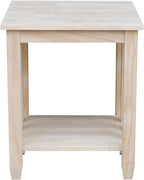 HomeStock Asian Tall End Table, Solid Parawood, 21" W x 21" D x 25" H, 32 lbs, Butcher Block Surface, Ready to Assemble, Single Shelf for Storage.