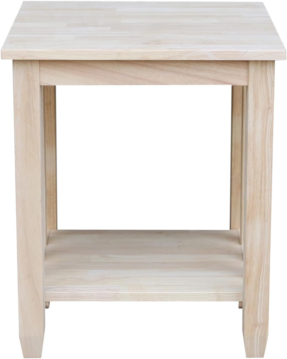 HomeStock Asian Tall End Table, Solid Parawood, 21" W x 21" D x 25" H, 32 lbs, Butcher Block Surface, Ready to Assemble, Single Shelf for Storage.