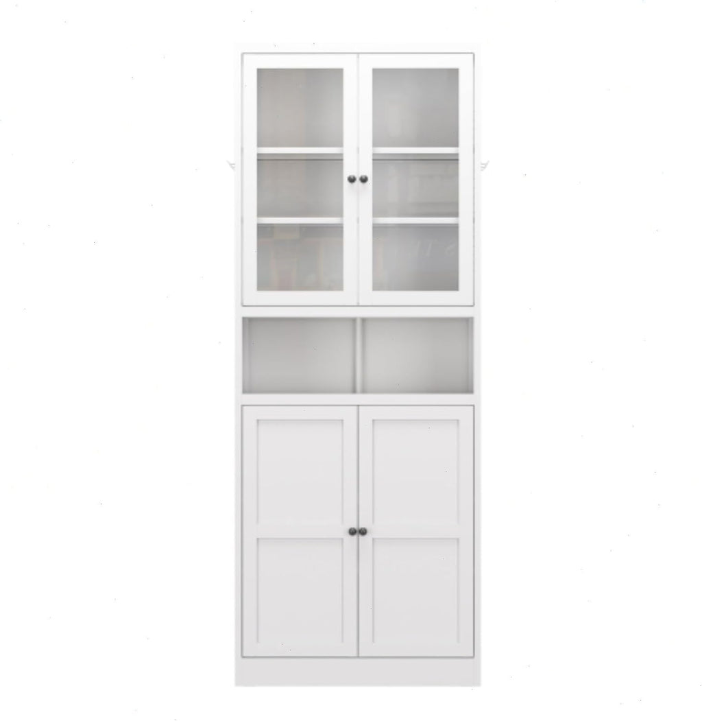 Kitchen Pantry Cabinet,72" White Pantry Storage Cabinet with Adjustable Shelves and Glass Doors,Freestanding Cupboard,Metal Pantry Cabinets with Handle for Living Room Kitchen Assembly Required