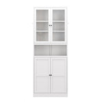 Kitchen Pantry Cabinet,72" White Pantry Storage Cabinet with Adjustable Shelves and Glass Doors,Freestanding Cupboard,Metal Pantry Cabinets with Handle for Living Room Kitchen Assembly Required