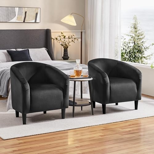 Yaheetech Compact Velvet Accent Chairs Set of 2 for Small Spaces, Black | Compact Cozy Barrel Chairs with a Curved Silhouette, Upholstered Furry Armchair for Small Spaces, Living Room Bedroom Corner