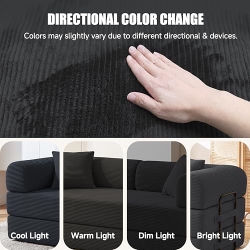 79" Sofa Bed,Convertible Futon Sofa Bed, Couch for Living Room | 6-In-1 Convertible Sofa Bed,Corduroy Futon Sleeper Sofa,Modular Pull Out Couches for Bedroom,Lounge,No Assembly Black Couch