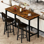 AWQM Bar Table Set of 2, Industrial Bar Table and Chairs Set of 2,3 Piece Bar Height Table with 2 Backrests Stools,Small Kitchen Table for 2,Small Space,Brown & Black