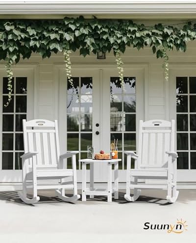 Outdoor Rocking Chair, HDPE Patio Rocking Chair, All Weather,White | Relax in Every Gentle Rock,Create Comfort Wherever You Love,Enjoy Your Me Time,Withstand Changing Seasons,Timeless Style