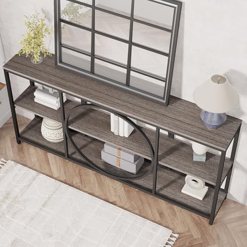 Tribesigns Extra Long Console Table, 70.9" Sofa Table with 3 Tier Shelves | Narrow Sofa Tables with 3 Tier Wood Storage Shelves, Industrial Metal Frame for Entryway Hallway Living Room Behind Couch