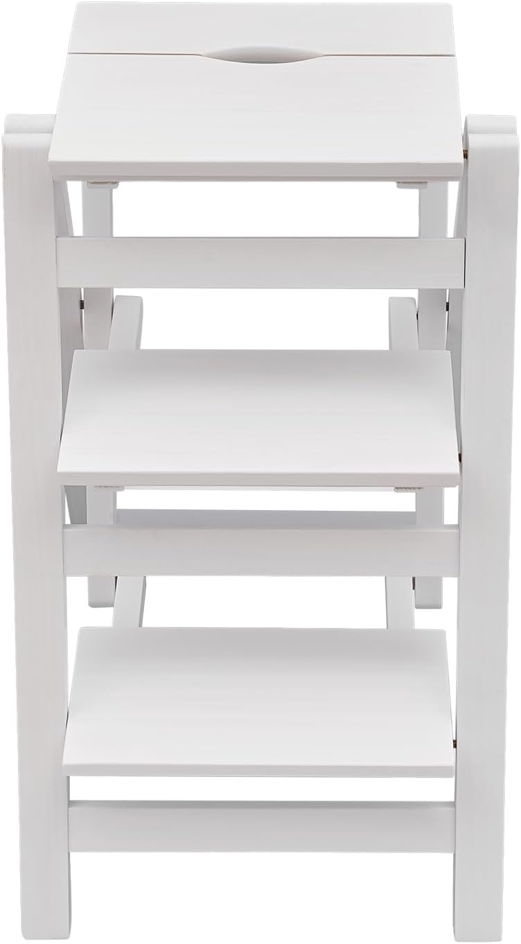 Folding Step Stool for Adults, 3 Tier Step Ladder Portable Counter Chair Wooden Trapezoidal Shelf with Convenient Handle for Home Office Garage Library