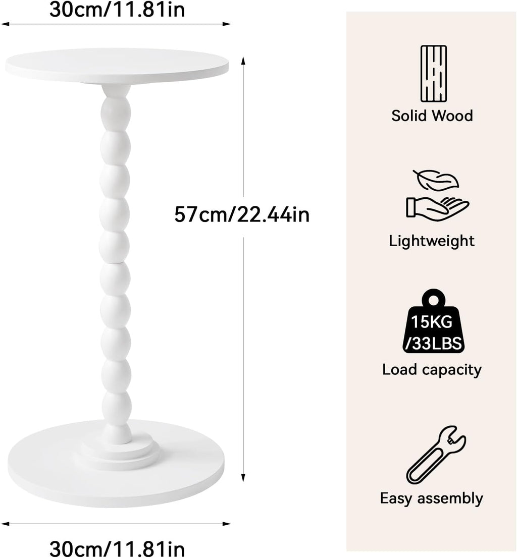 Aibiju Side Table, Wood Round Drink Table, Small End Table, Weighted Base Pedestal Table for Living Room, Bedroom, Modern White YD-RST001W