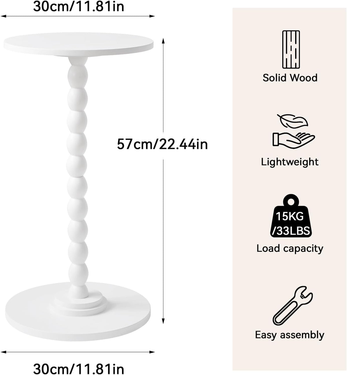 Aibiju Side Table, Wood Round Drink Table, Small End Table, Weighted Base Pedestal Table for Living Room, Bedroom, Modern White YD-RST001W