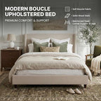 Queen Size Upholstered Bed Frame, 52.7" High Headboard Wingback Bedframes with Solid Wood Retro Legs, Sturdy Metal & Wooden Slat Support/No Box Spring Needed/No Noise, Clay Taupe Boucle