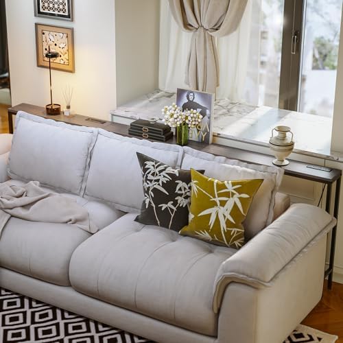 102.4" Behind Couch Table with 2 Fast Charging Stations, 7.1" Narrow Skinny Sofa Table with 4 Power Outlets, 4 USB-A, 2 USB-C for Console Entryway, Black Oak